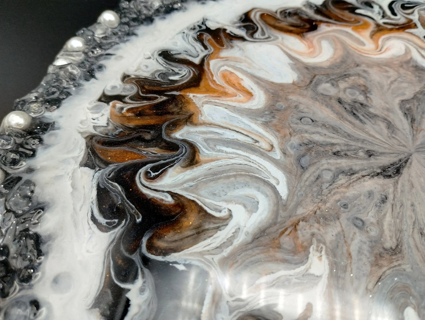 Handcrafted Resin Serving Tray with Pearl Edge - 13" Lazy Susan Centerpiece