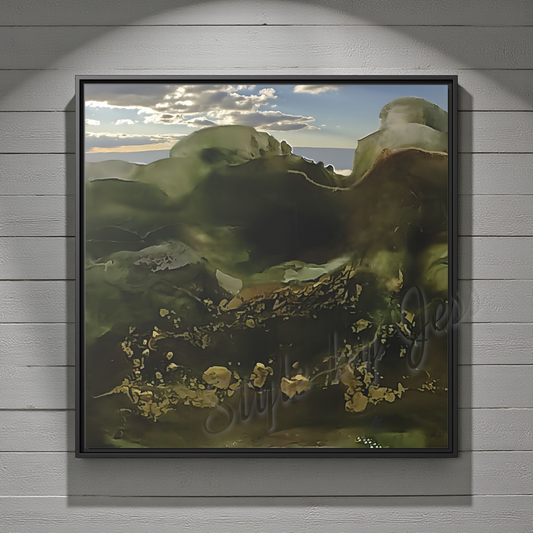 Framed abstract painting on a wooden wall a Style By Jess at Gotta Have It Design