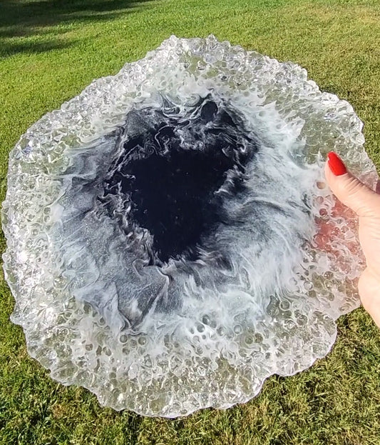 Black and White Resin Lazy Susan | Tray Abstract Cloud Design Centerpiece