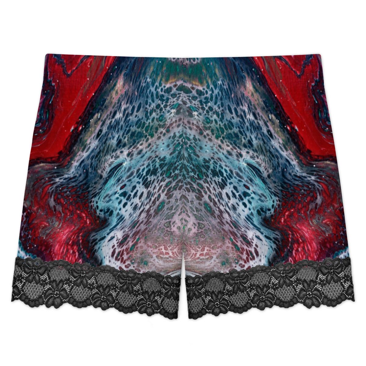 Women's Lace Cami Pajama Set – Teal & Red Abstract Art Print