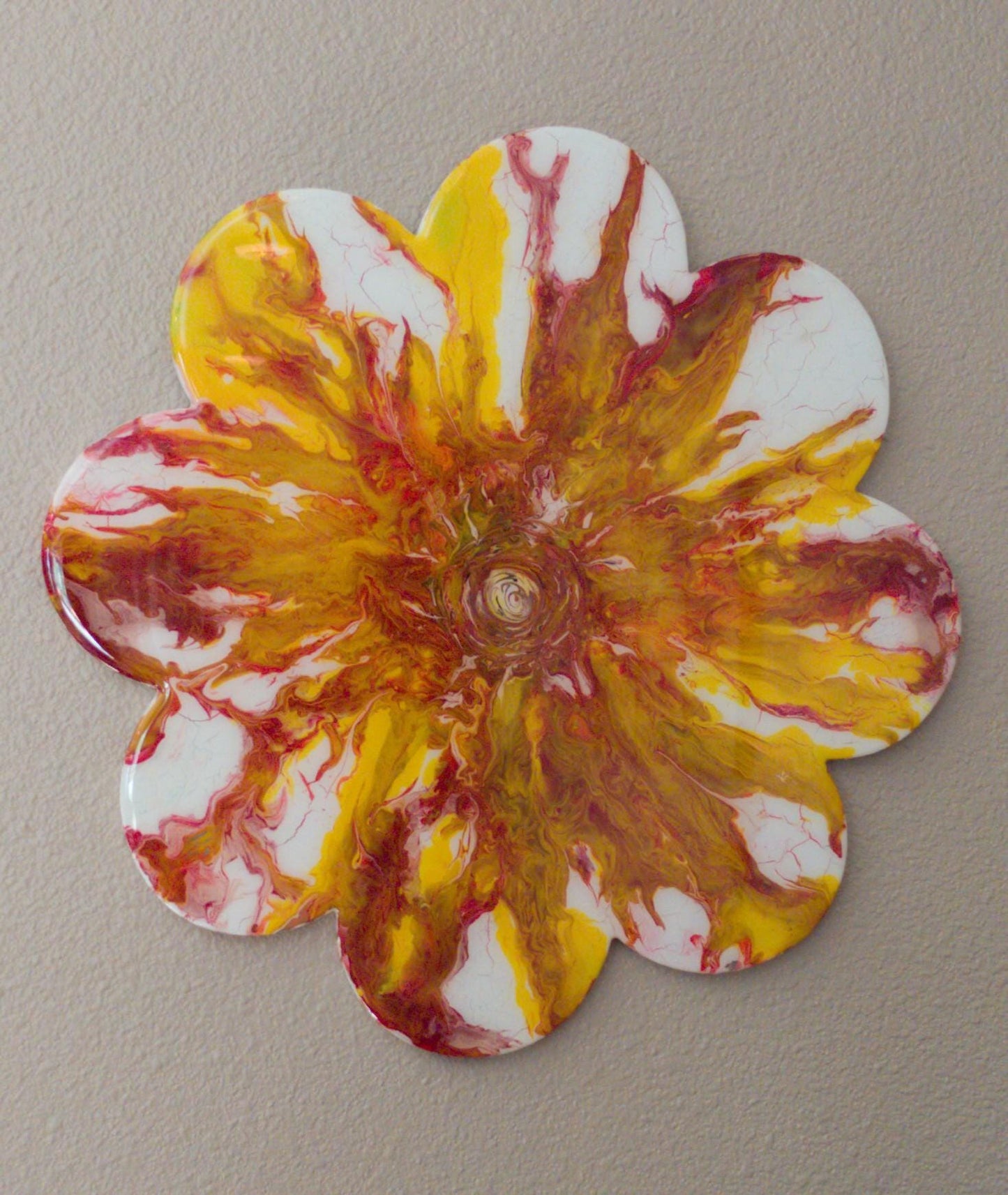 Wood Flower Wall Art Red and Yellow Abstract Painting Kids Room Boho Decor
