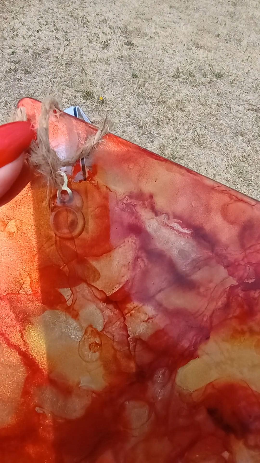 Glass Art Sun Catcher and Cutting Board Red and Gold Charcuterie Tray Gift for Her Kitchen Decor