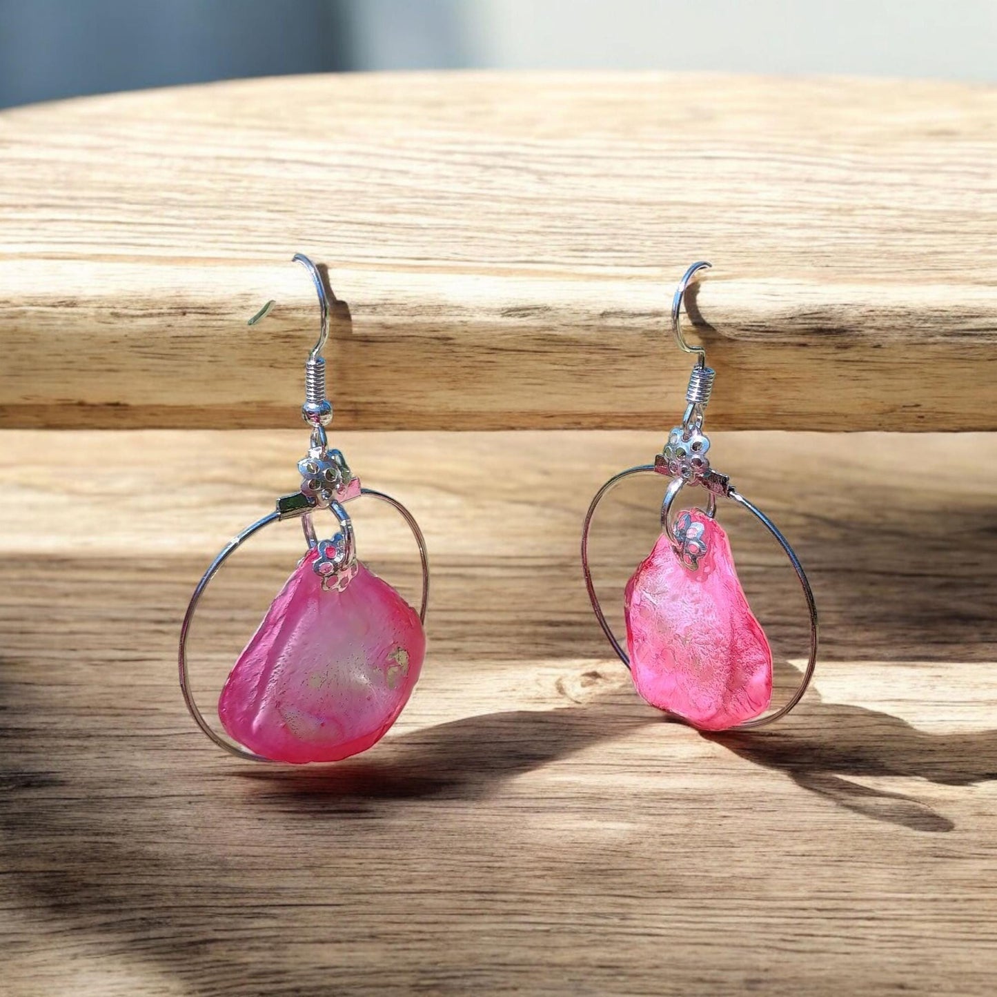 Pink Flower Petal Jewelry Set - Handmade Geranium Earrings & Necklace - Unique Gift