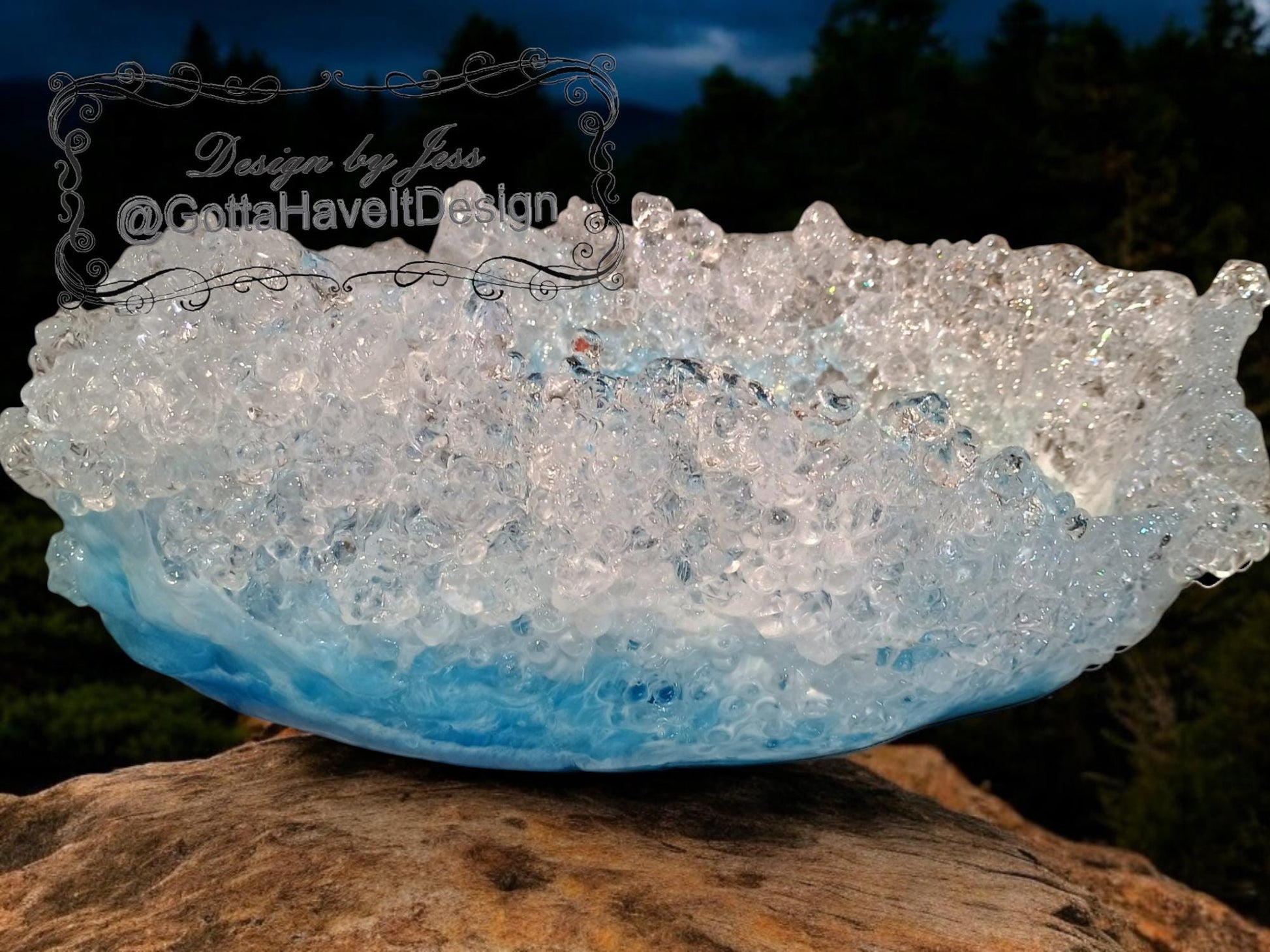 Crystal-like looking bowl on a dark background with 'Gotta Have It Design' watermark.