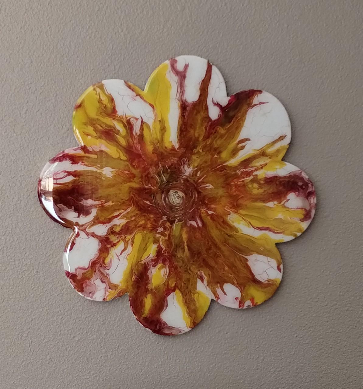 Wood Flower Wall Art Red and Yellow Abstract Painting Kids Room Boho Decor