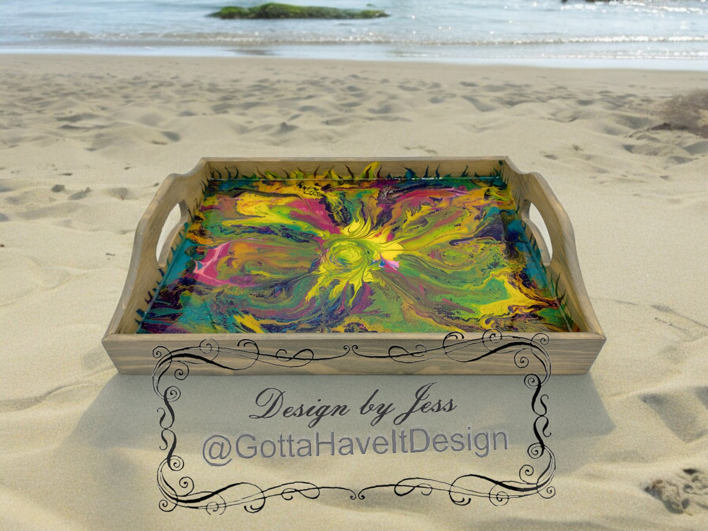 Abstract Art Wood Serving Tray – Colorful Boho Centerpiece | Ottoman Tray | Unique Handmade Gift for Her | Style by Jess