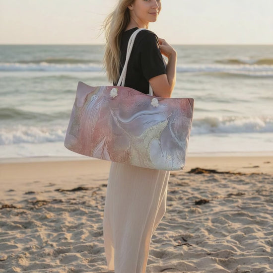 Video of a woman on the beach, walking in the sand with a designer bag hanging over her shoulder that is an original Style By Jess with Gotta Have It Design