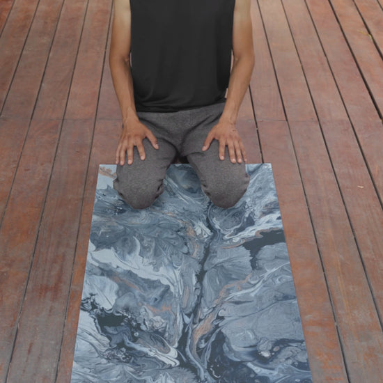 Video of man performing yoga on an abstract art custom yoga mat a Style By Jess