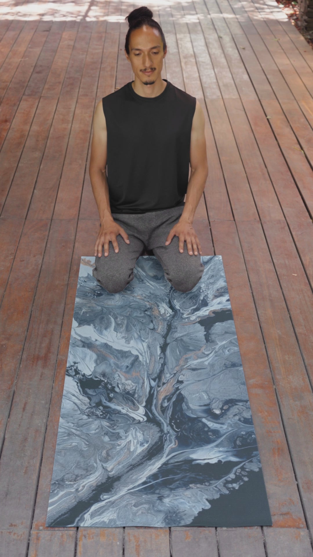 Video of man performing yoga on an abstract art custom yoga mat a Style By Jess