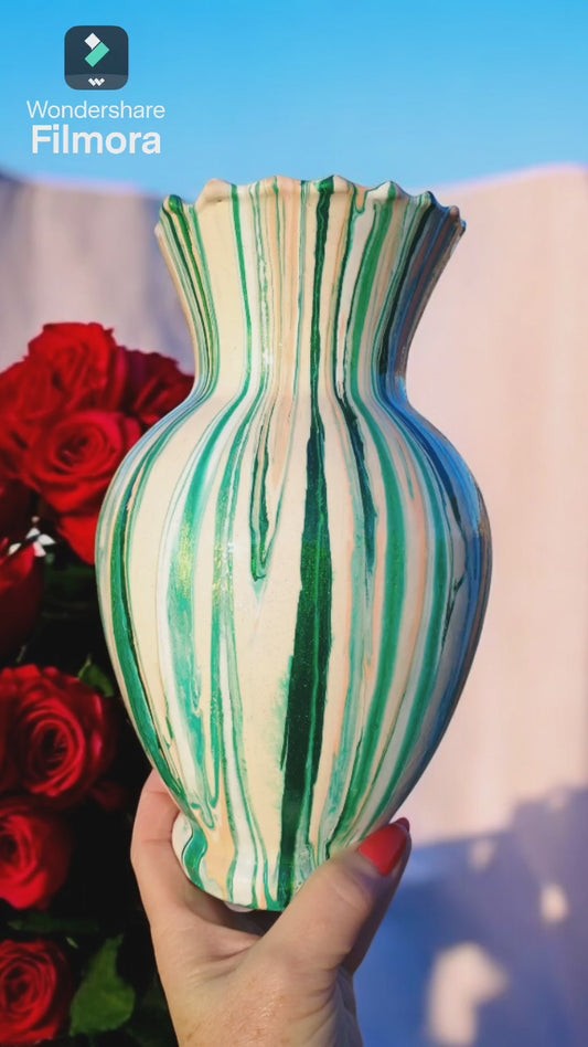 Handmade Green Glass Vase - Boho Abstract Art Design | Perfect Wedding & Home Decor Gift
