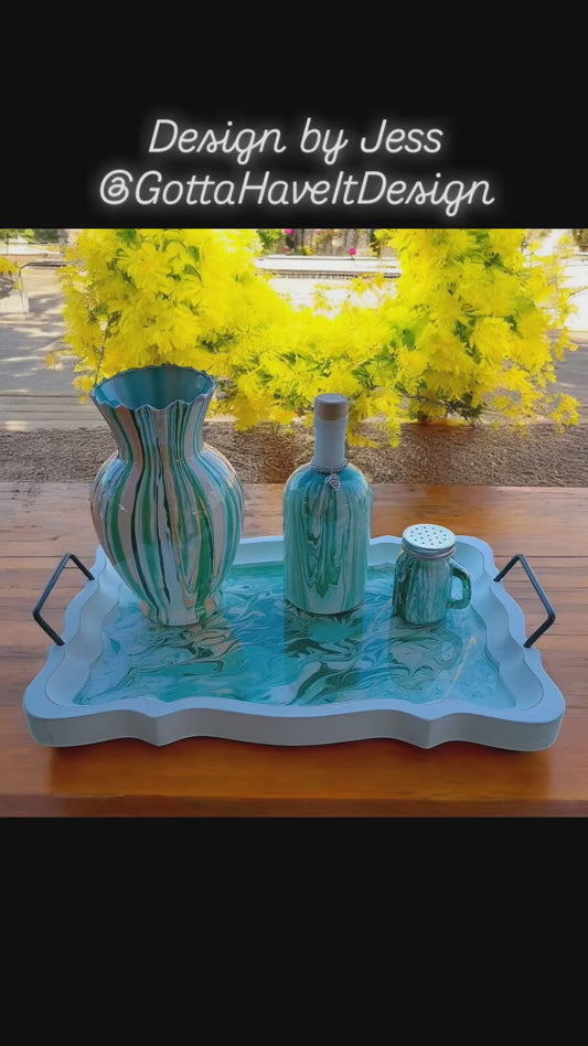 Glass Olive Oil Bottle Green Abstract Art Cruet Kitchen Decor Gift for Mom