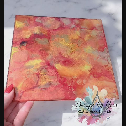 Glass Art Sun Catcher and Cutting Board Red and Gold Charcuterie Tray Gift for Her Kitchen Decor