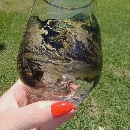 Stemless Wine Glass with Custom Art Decoration Video