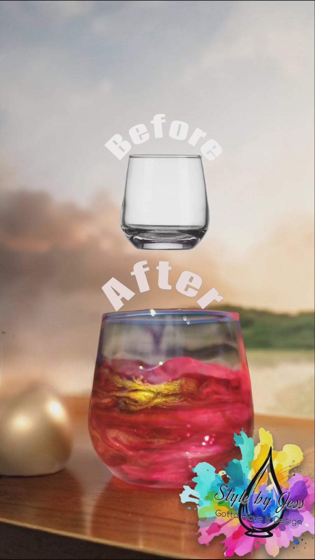 Video of custom shot glass with red marbled resin art a Style by Jess at Gotta Have It Design 
