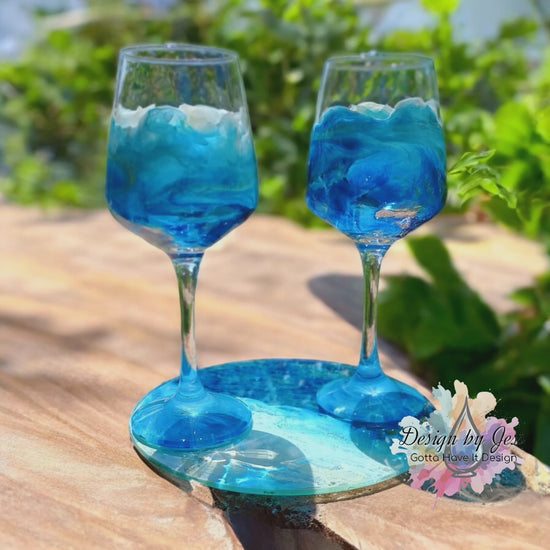 Video of custom wine glasses with abstract resin design a Style By Jess
