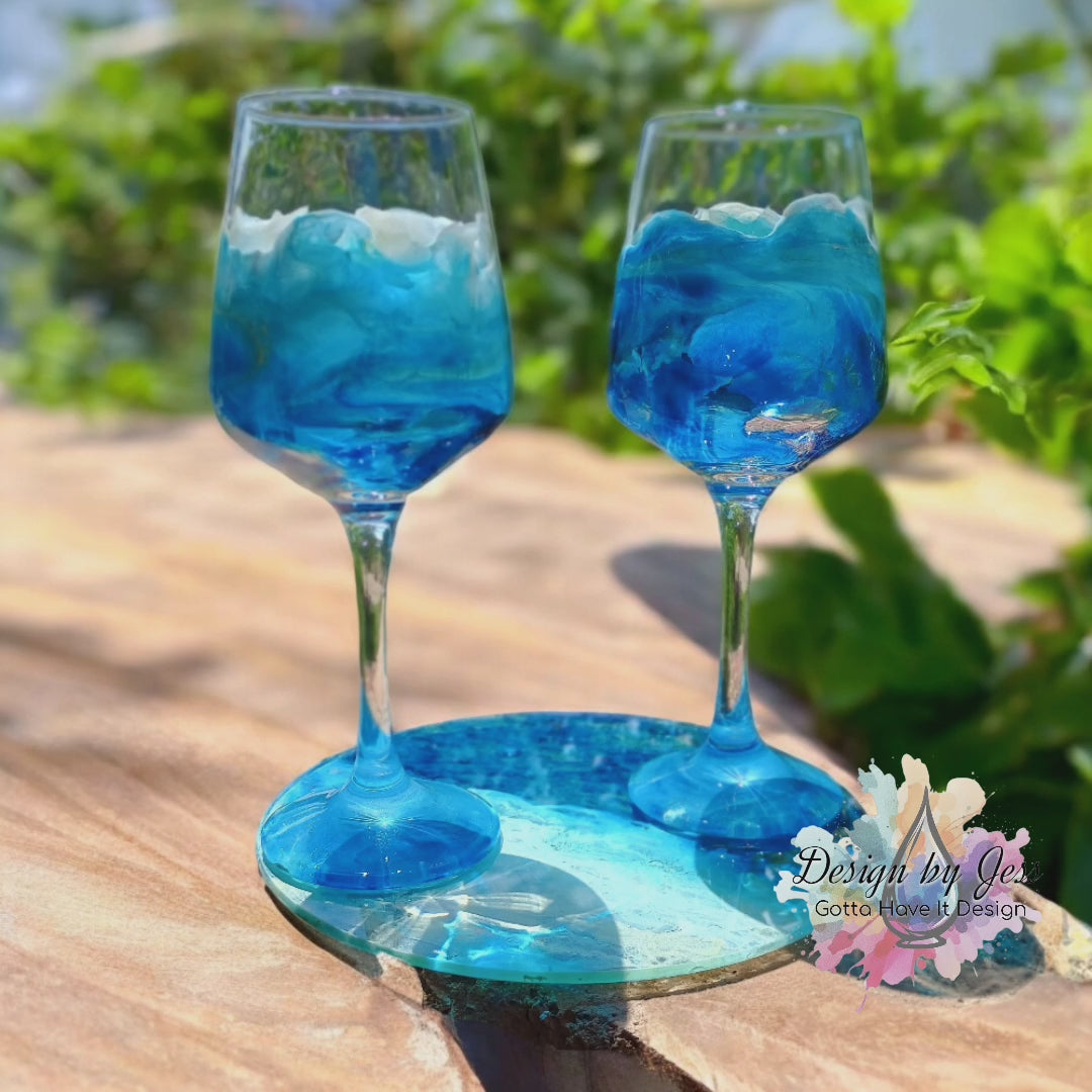 Video of custom wine glasses with abstract resin design a Style By Jess