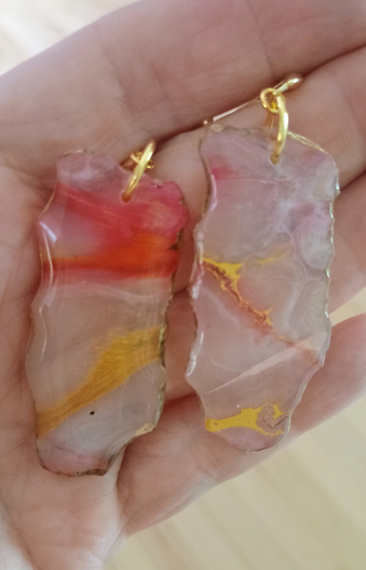 Handmade Pink & Gold Resin Dangle Earrings — Marbled Stone Look | Matching Pendant Available | Style By Jess