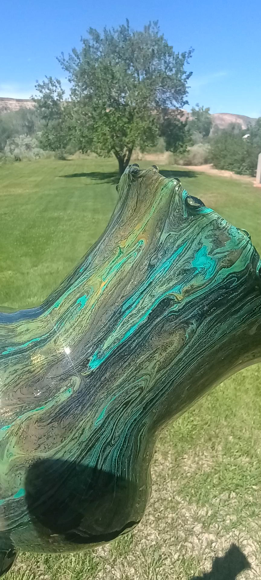 Fluid Art Glass Vase | Teal Green & Gold | Handmade Signed Original | 8" Decorative Vase | Style By Jess
