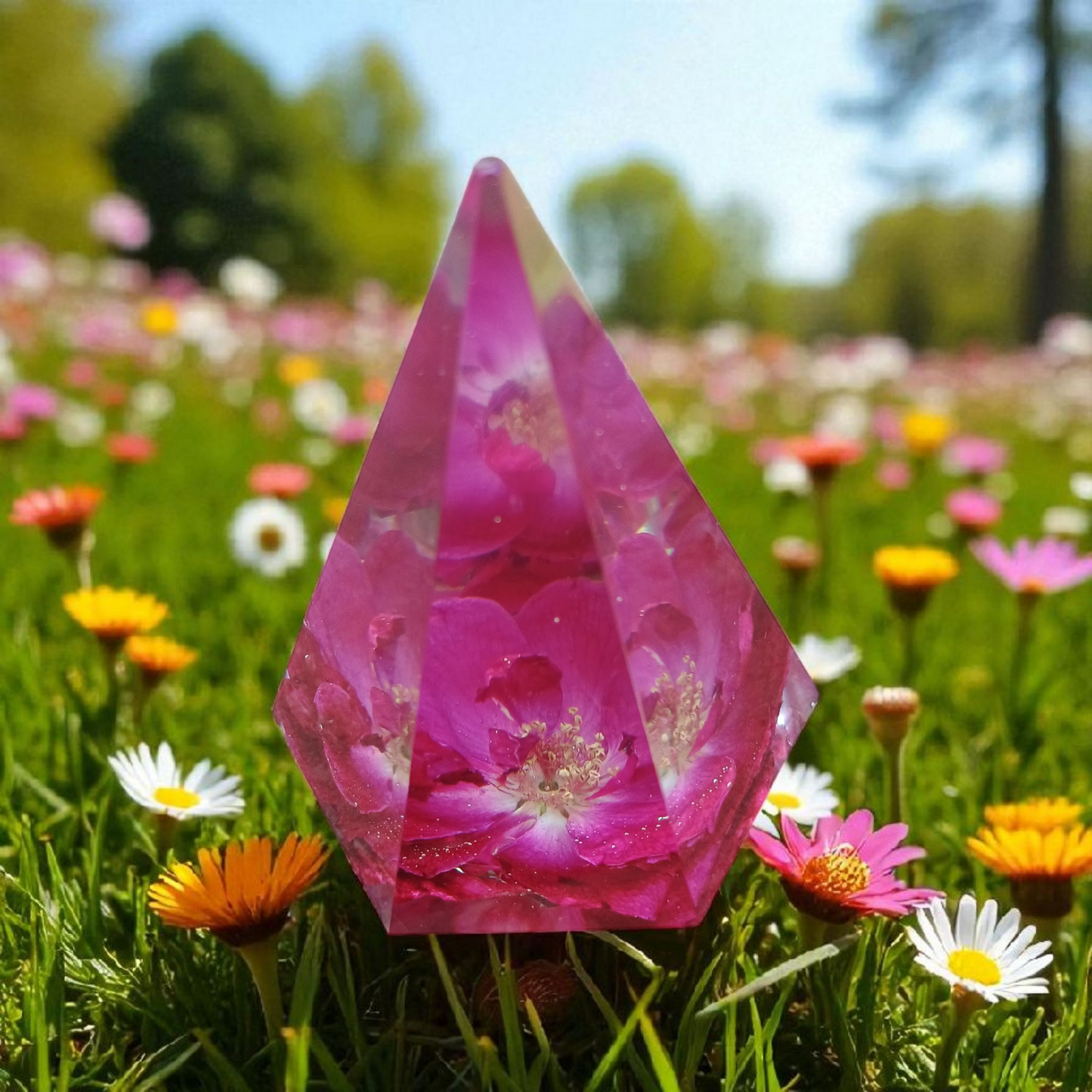 Handmade Resin Ring Holder with Wild Rose and Custom Color Options | Jewelry Display