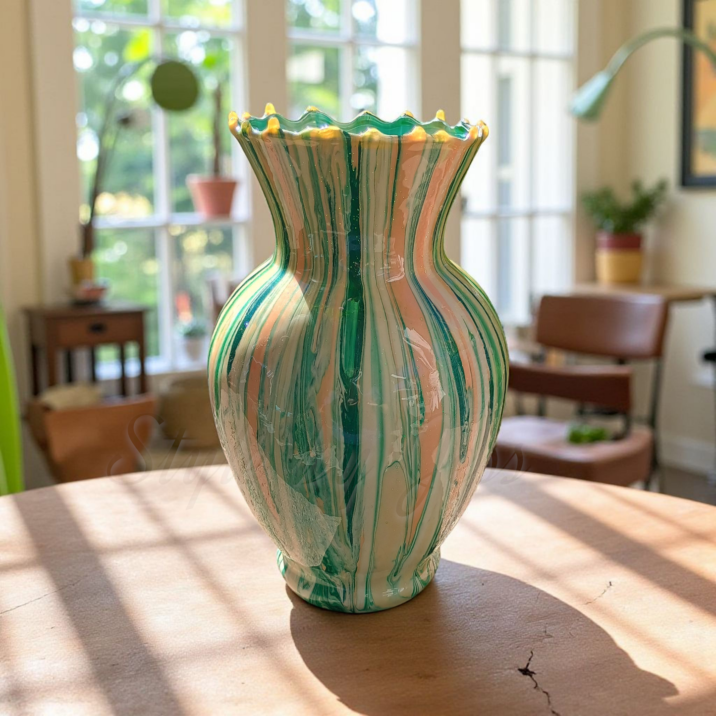 Handmade Green Glass Vase - Boho Abstract Art Design | Perfect Wedding & Home Decor Gift