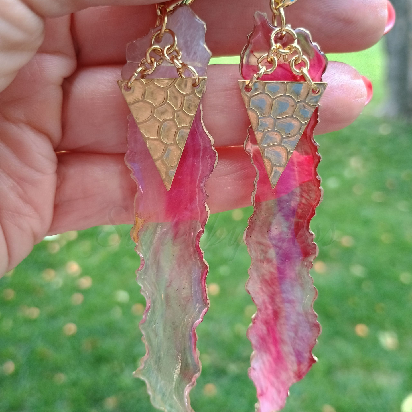 Unique Dangle Earrings for Women - One of a Kind Statement Drop Earrings Handmade Resin Gold Jewelry Gift