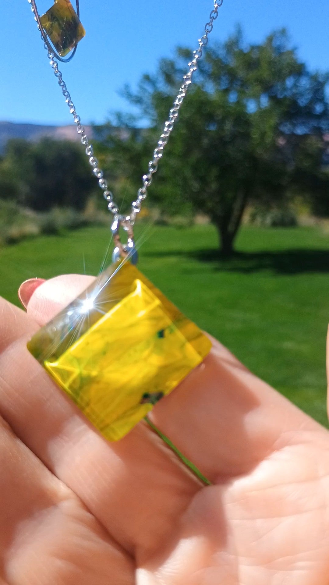 Yellow Necklace & Earring Set – Handmade Pendant and Hoop Dangle Earrings
