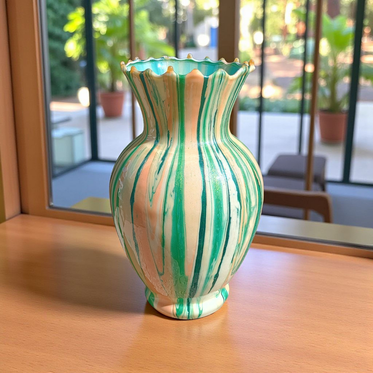 Handmade Green Glass Vase - Boho Abstract Art Design | Perfect Wedding & Home Decor Gift