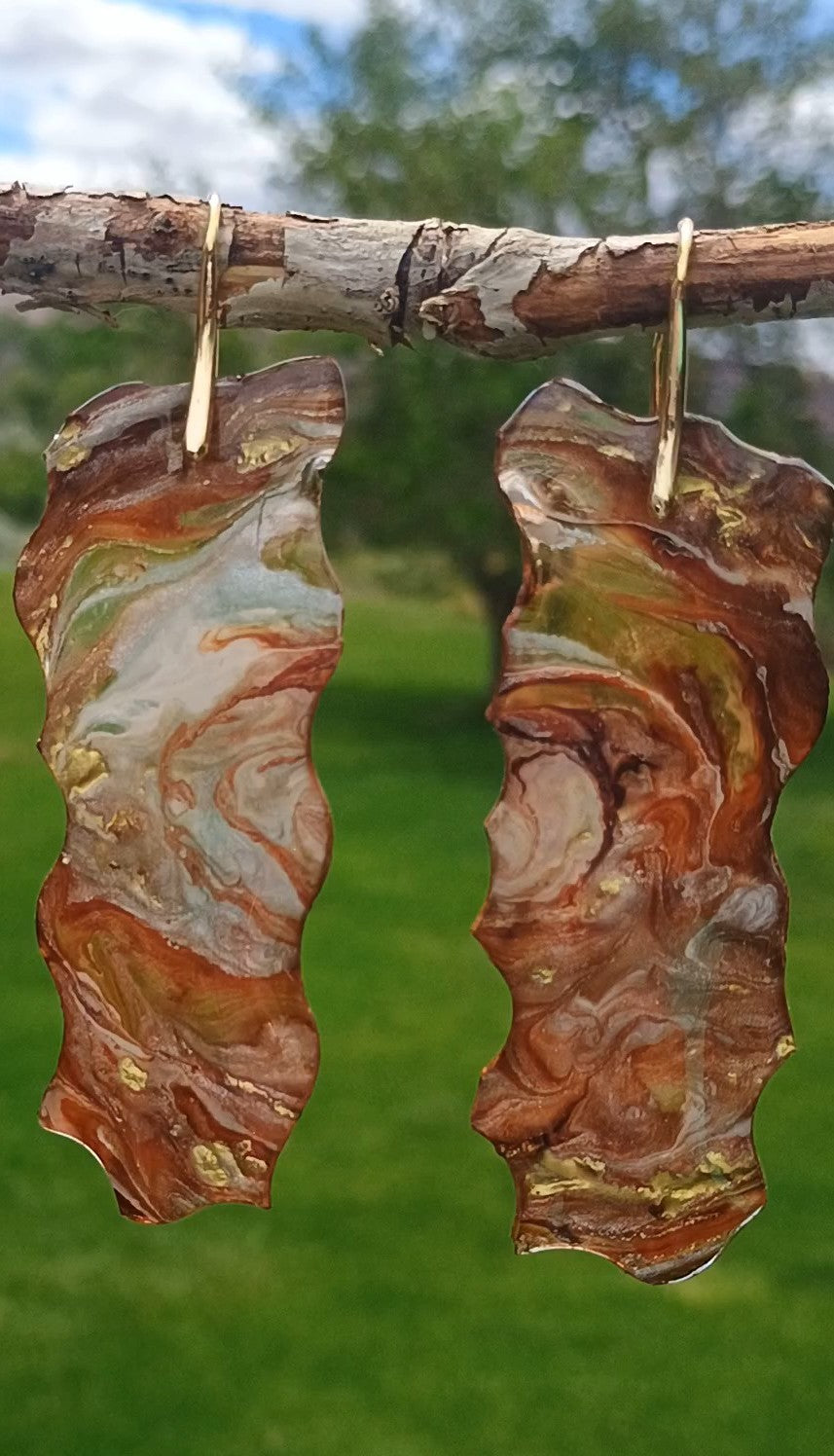 Marbled Resin Dangle Earrings | Handmade Stone-Look | Transparent | 18K Gold Plated | Gift for Her