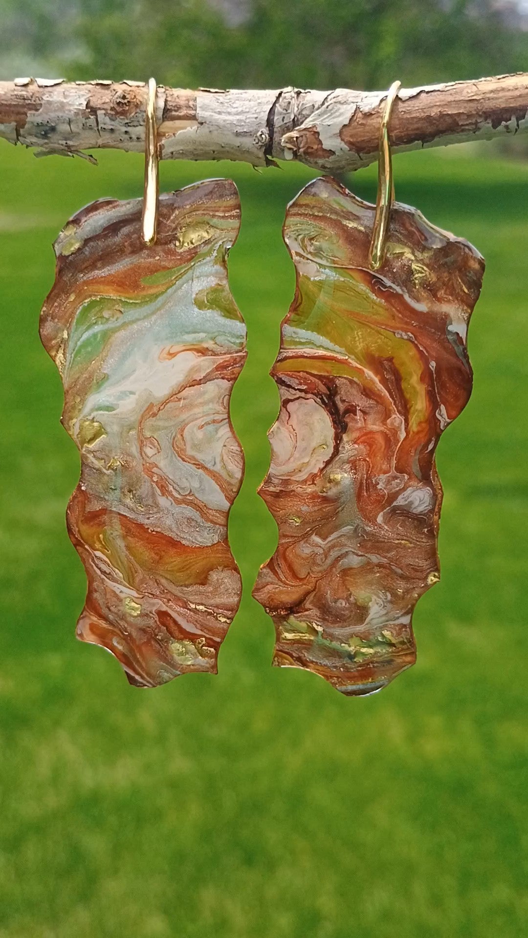 Marbled Resin Dangle Earrings | Handmade Stone-Look | Transparent | 18K Gold Plated | Gift for Her