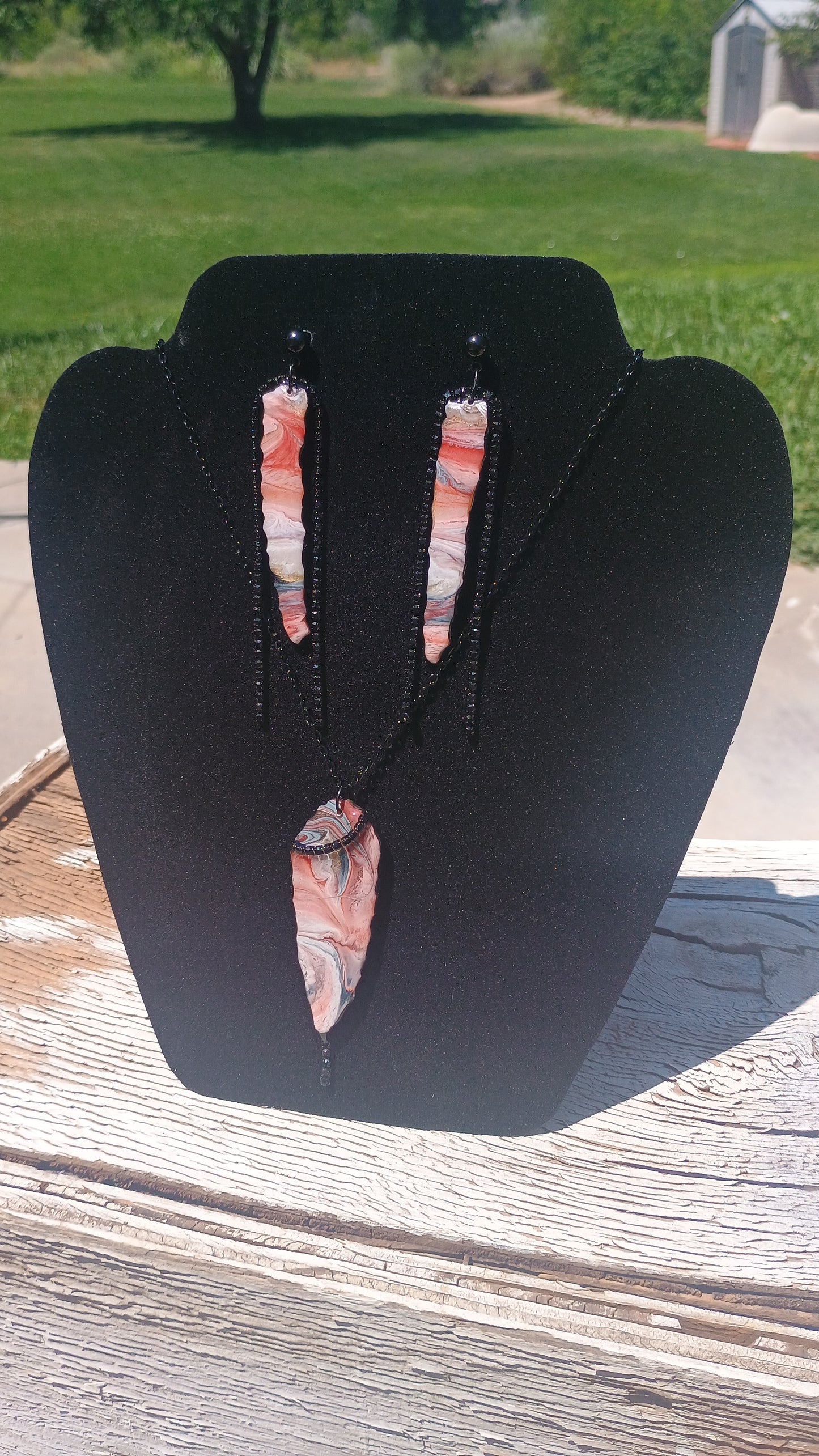 Resin Earring & Pendant Necklace Set | Handmade Boho Jewelry | Earth Tone Marble | Gift for Her