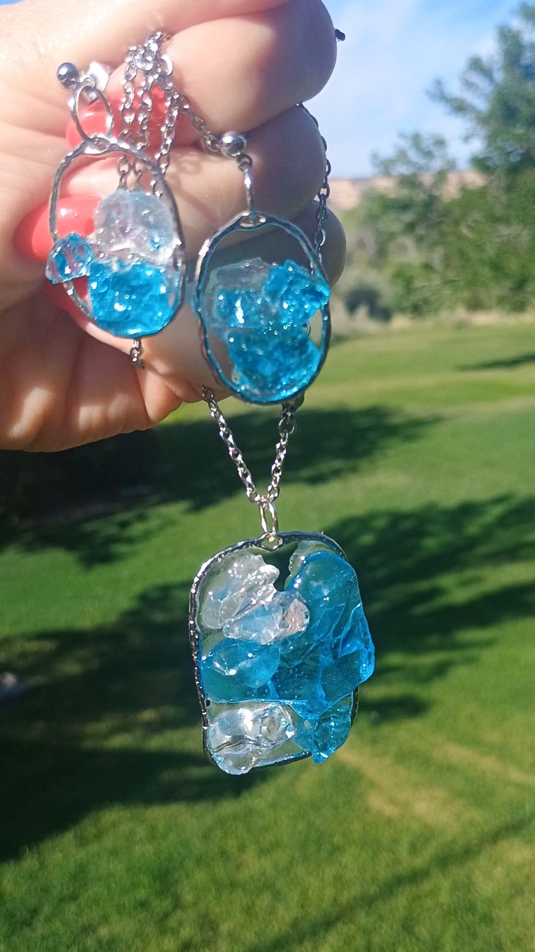 Ocean Sea Glass Blue Dangle Earrings & Pendant Necklace Set — Handmade Resin Beach Jewelry | Style By Jess