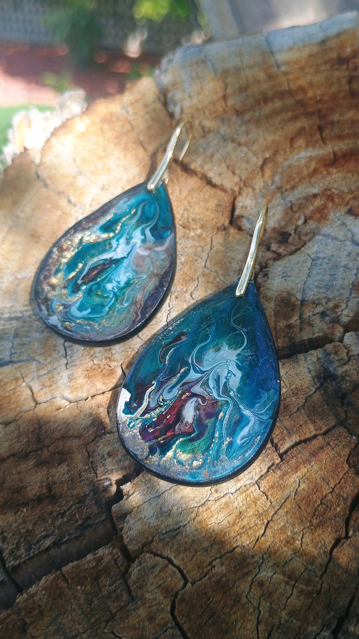Dangle Earrings Fashionable Emerald Noir Resin Drop Earrings — Handmade with 18K Gold Plated Hardware