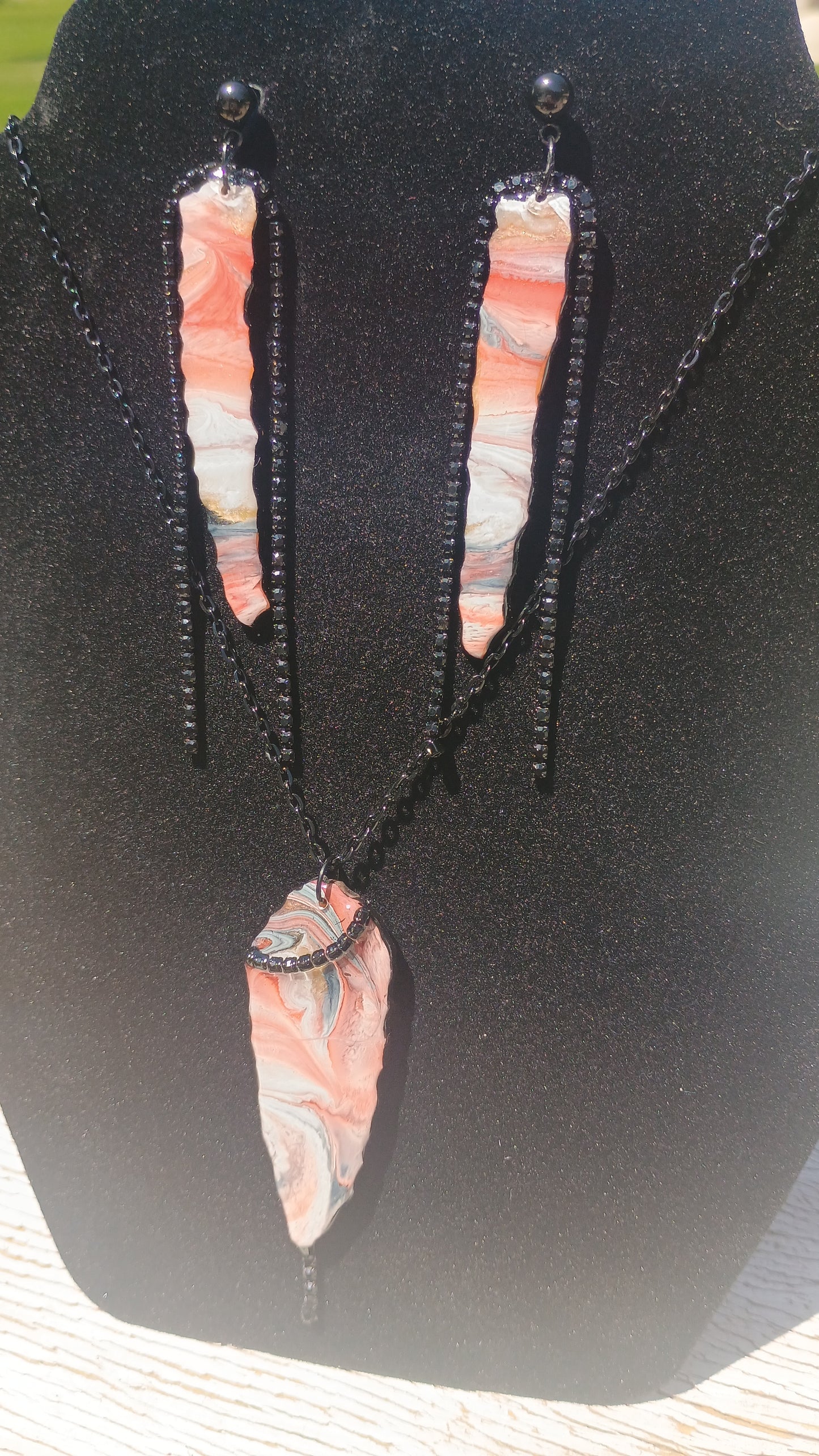 Resin Earring & Pendant Necklace Set | Handmade Boho Jewelry | Earth Tone Marble | Gift for Her