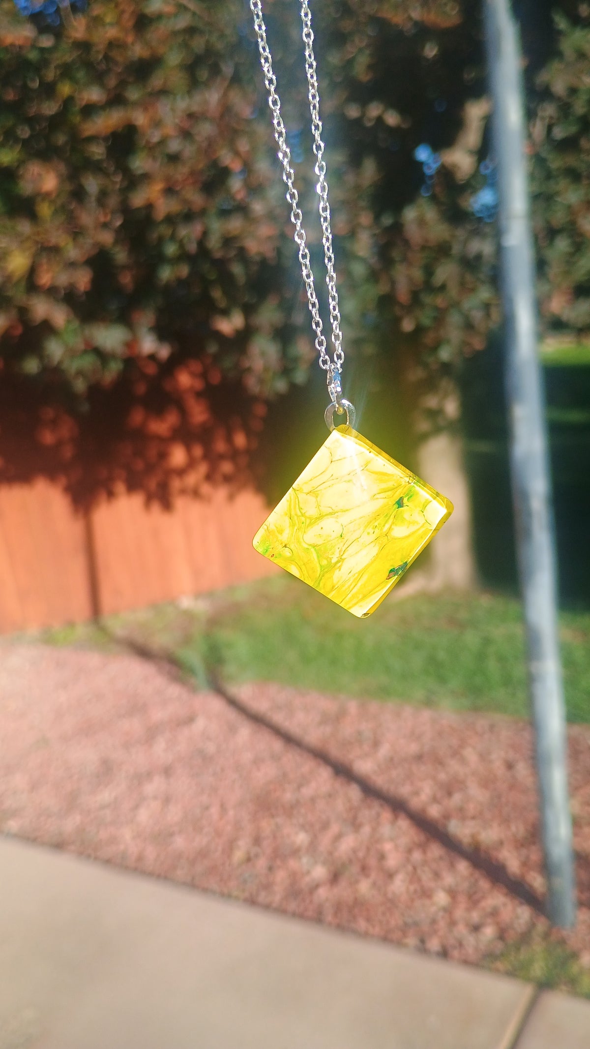 Yellow Necklace & Earring Set – Handmade Pendant and Hoop Dangle Earrings