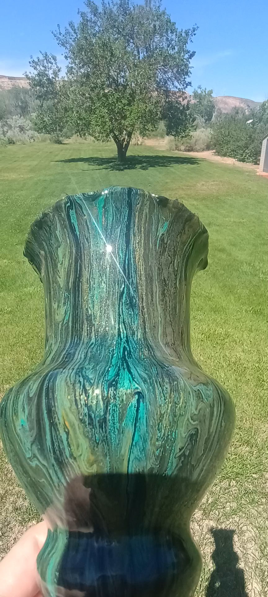 Fluid Art Glass Vase | Teal Green & Gold | Handmade Signed Original | 8" Decorative Vase | Style By Jess