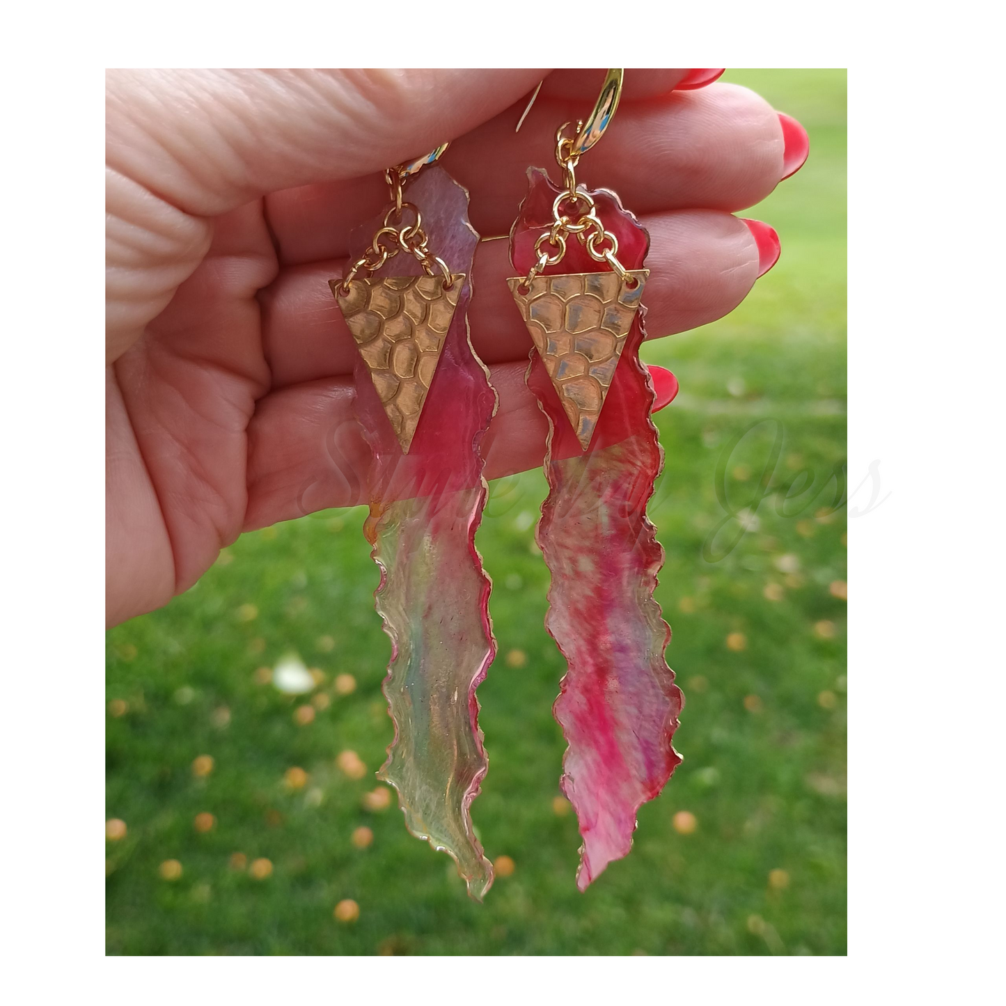 Unique Dangle Earrings for Women - One of a Kind Statement Drop Earrings Handmade Resin Gold Jewelry Gift