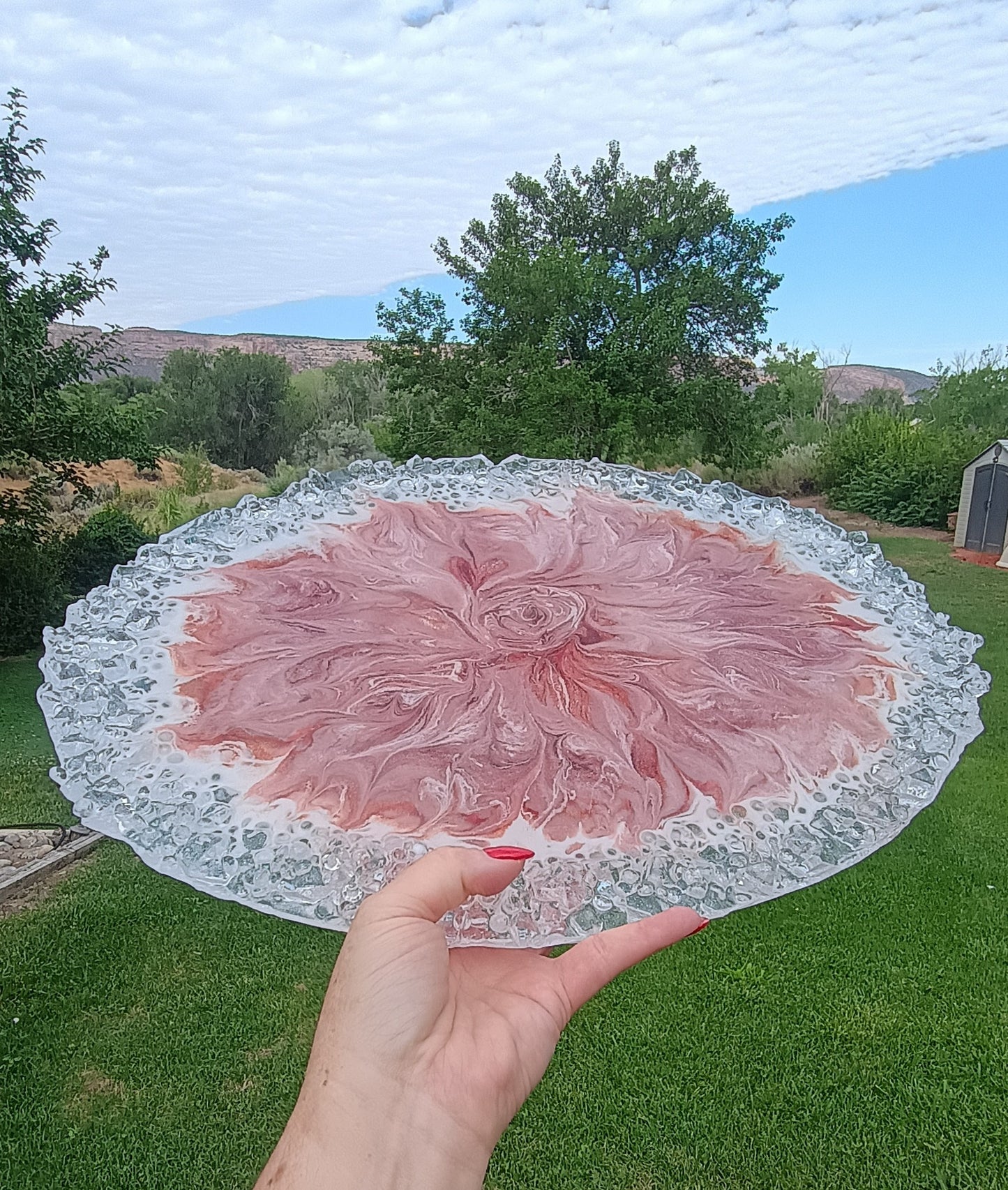 Resin Charcuterie Board | Oversized 18"×13" Rose Floral Art Serving Platter | Handmade Home Decor