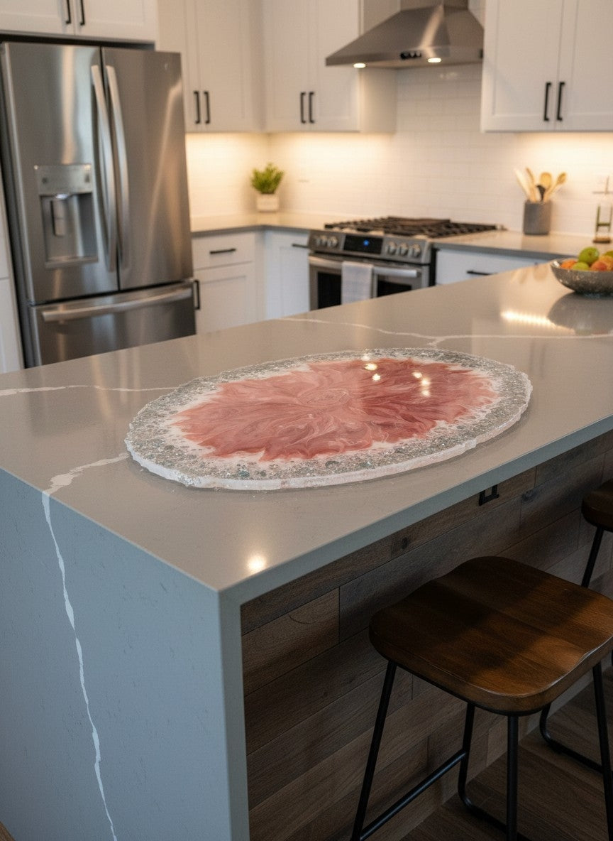 Resin Charcuterie Board | Oversized 18"×13" Rose Floral Art Serving Platter | Handmade Home Decor