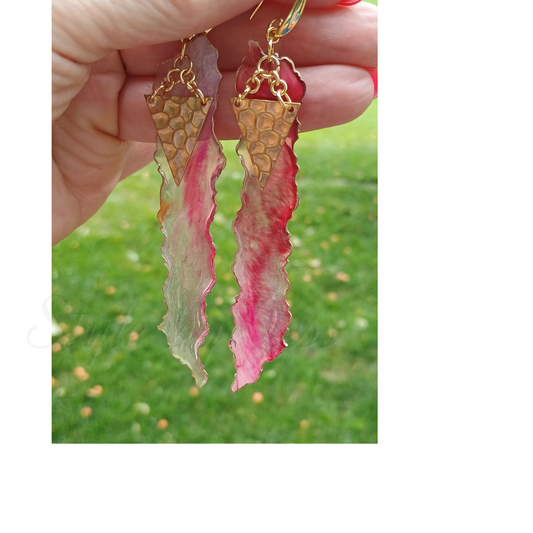 Unique Dangle Earrings for Women - One of a Kind Statement Drop Earrings Handmade Resin Gold Jewelry Gift