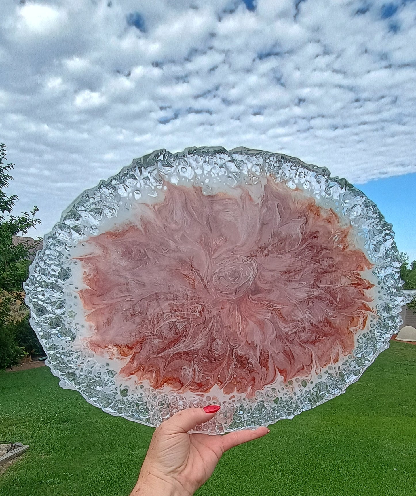 Resin Charcuterie Board | Oversized 18"×13" Rose Floral Art Serving Platter | Handmade Home Decor
