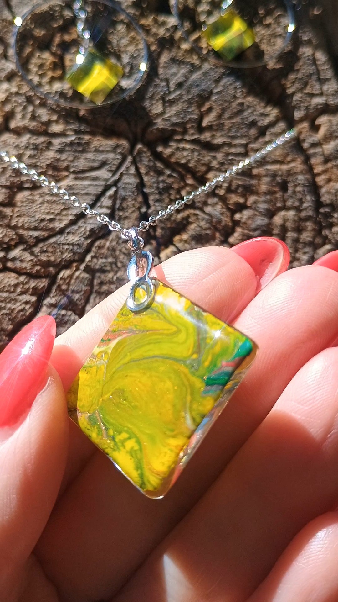Yellow Necklace & Earring Set – Handmade Pendant and Hoop Dangle Earrings