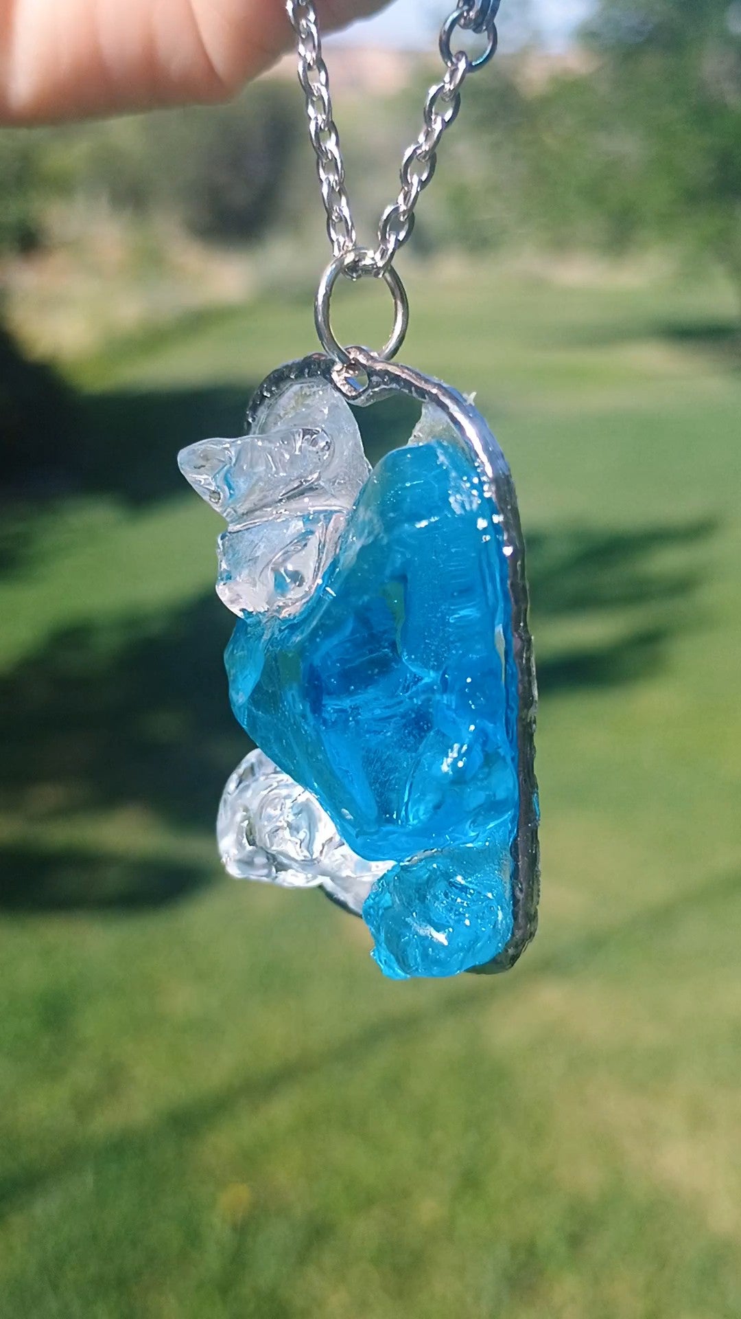Ocean Sea Glass Blue Dangle Earrings & Pendant Necklace Set — Handmade Resin Beach Jewelry | Style By Jess