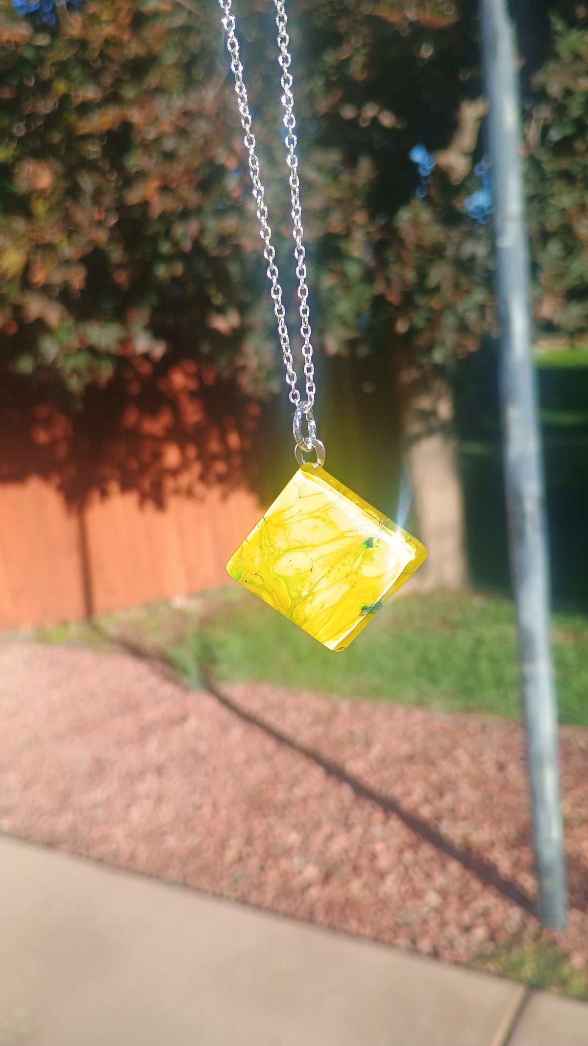 Yellow Necklace & Earring Set – Handmade Pendant and Hoop Dangle Earrings
