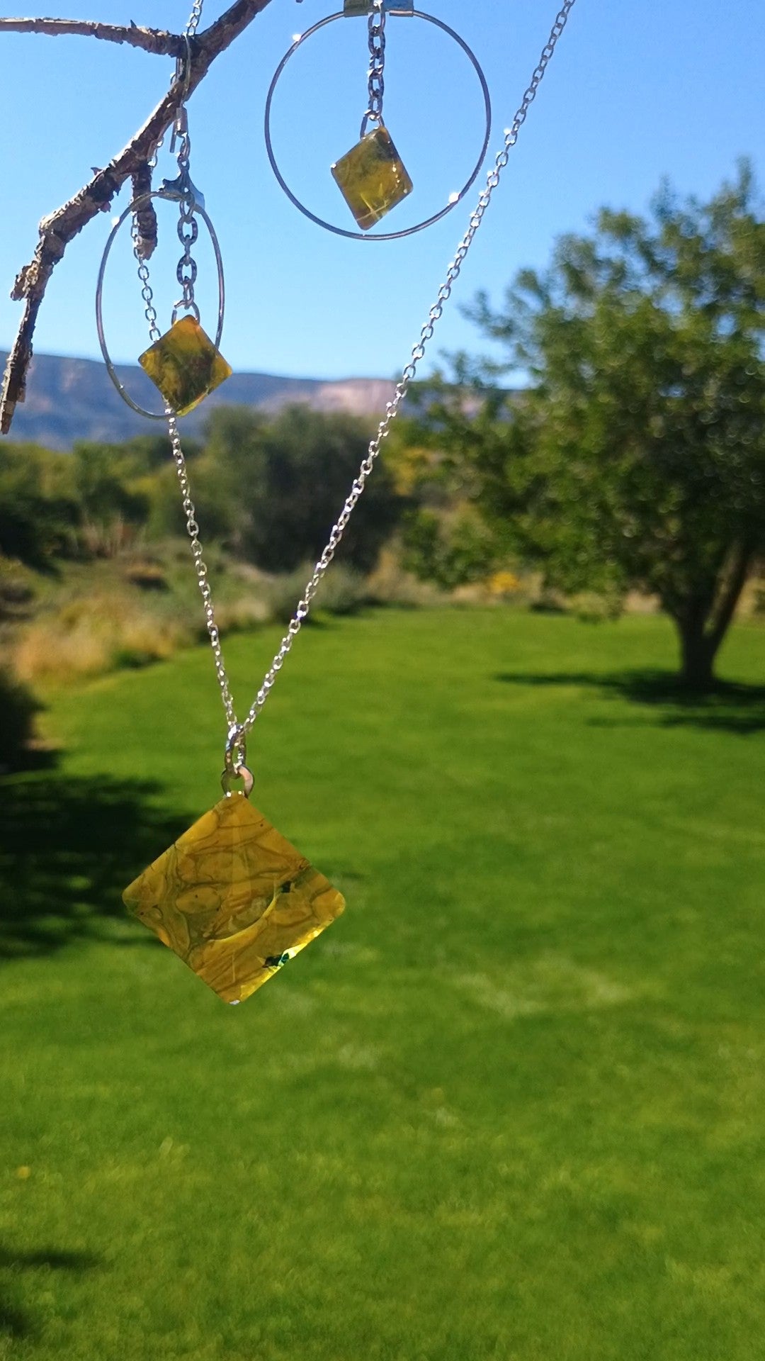 Yellow Necklace & Earring Set – Handmade Pendant and Hoop Dangle Earrings