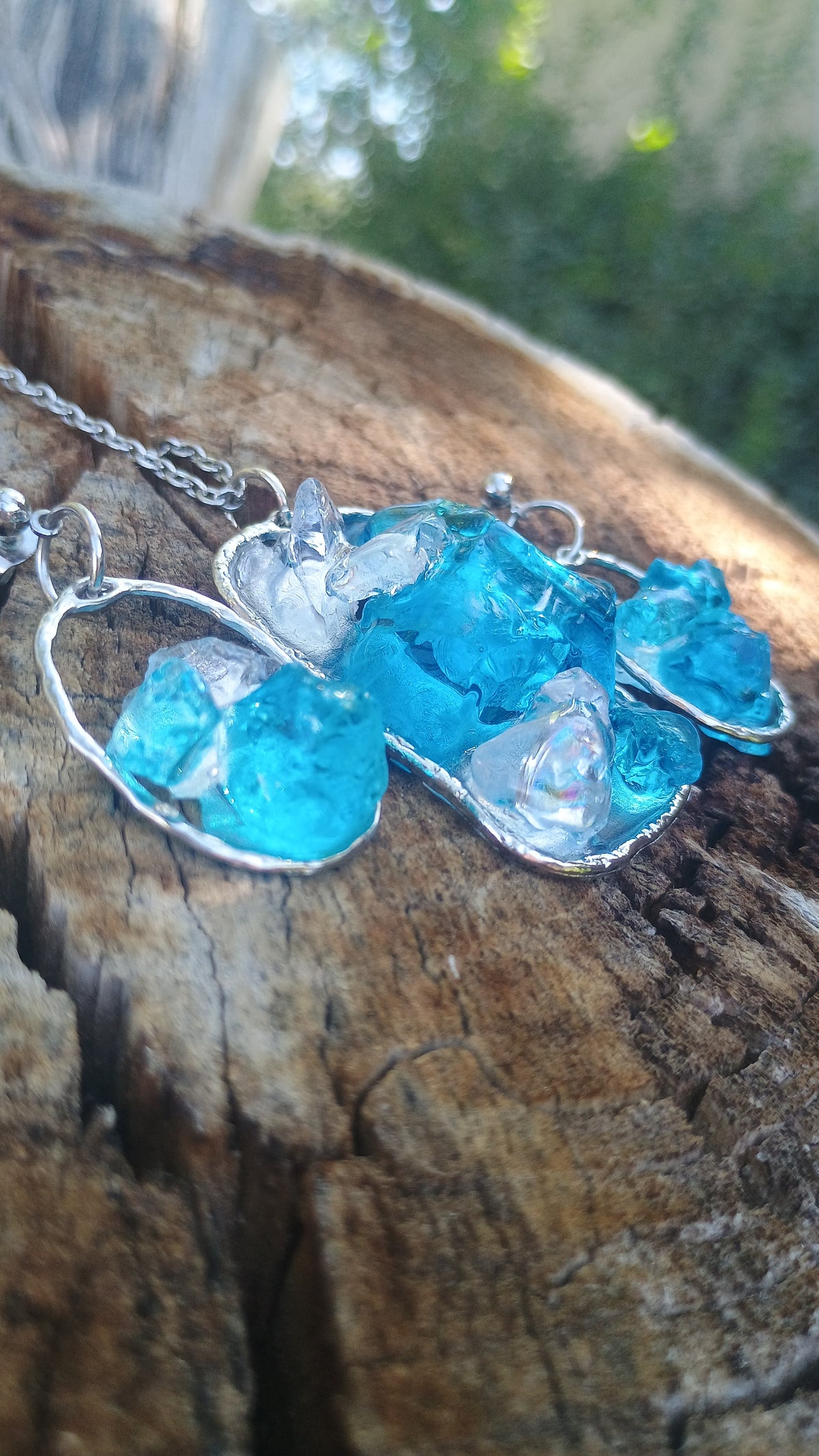 Ocean Sea Glass Blue Dangle Earrings & Pendant Necklace Set — Handmade Resin Beach Jewelry | Style By Jess