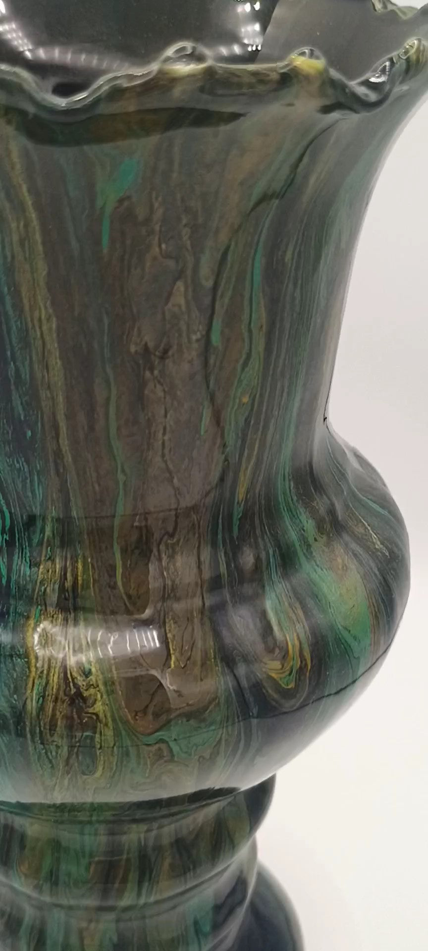 Fluid Art Glass Vase | Teal Green & Gold | Handmade Signed Original | 8" Decorative Vase | Style By Jess