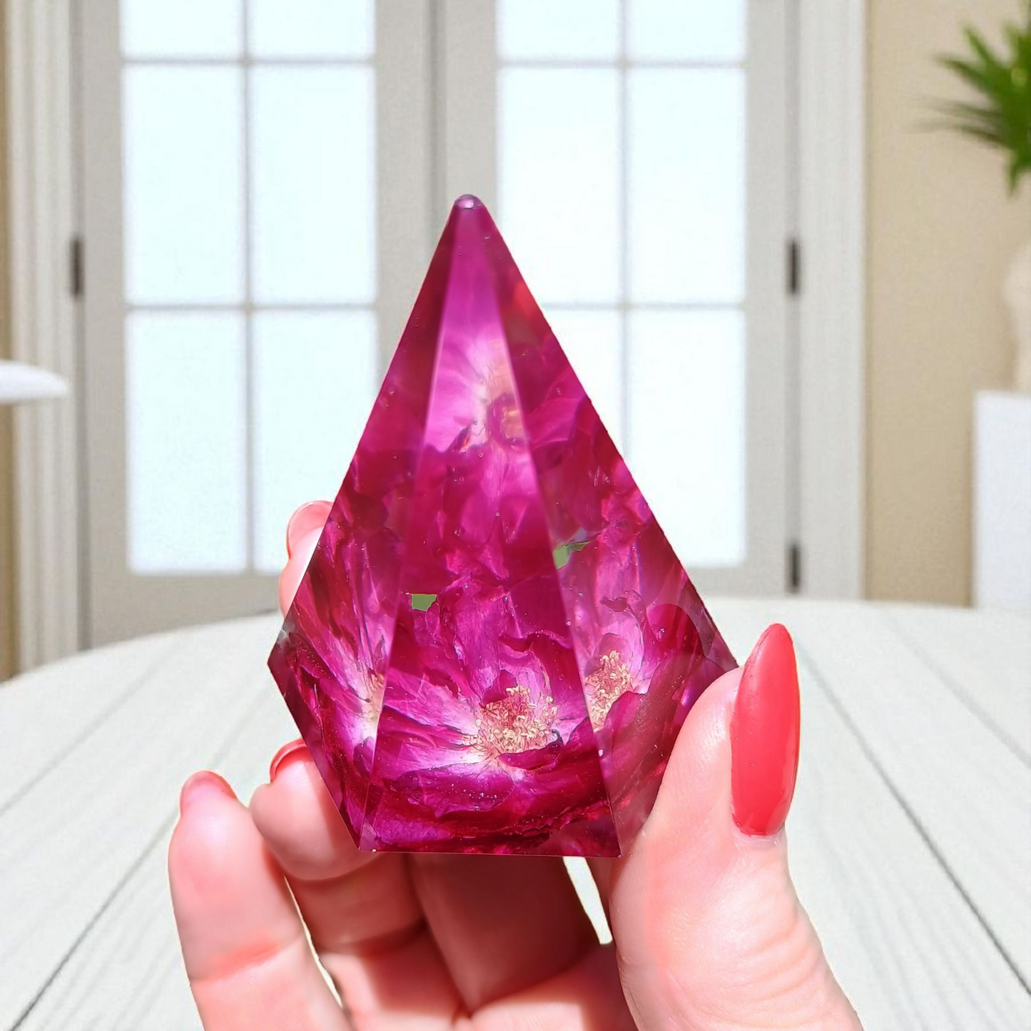 Handmade Resin Ring Holder with Wild Rose and Custom Color Options | Jewelry Display