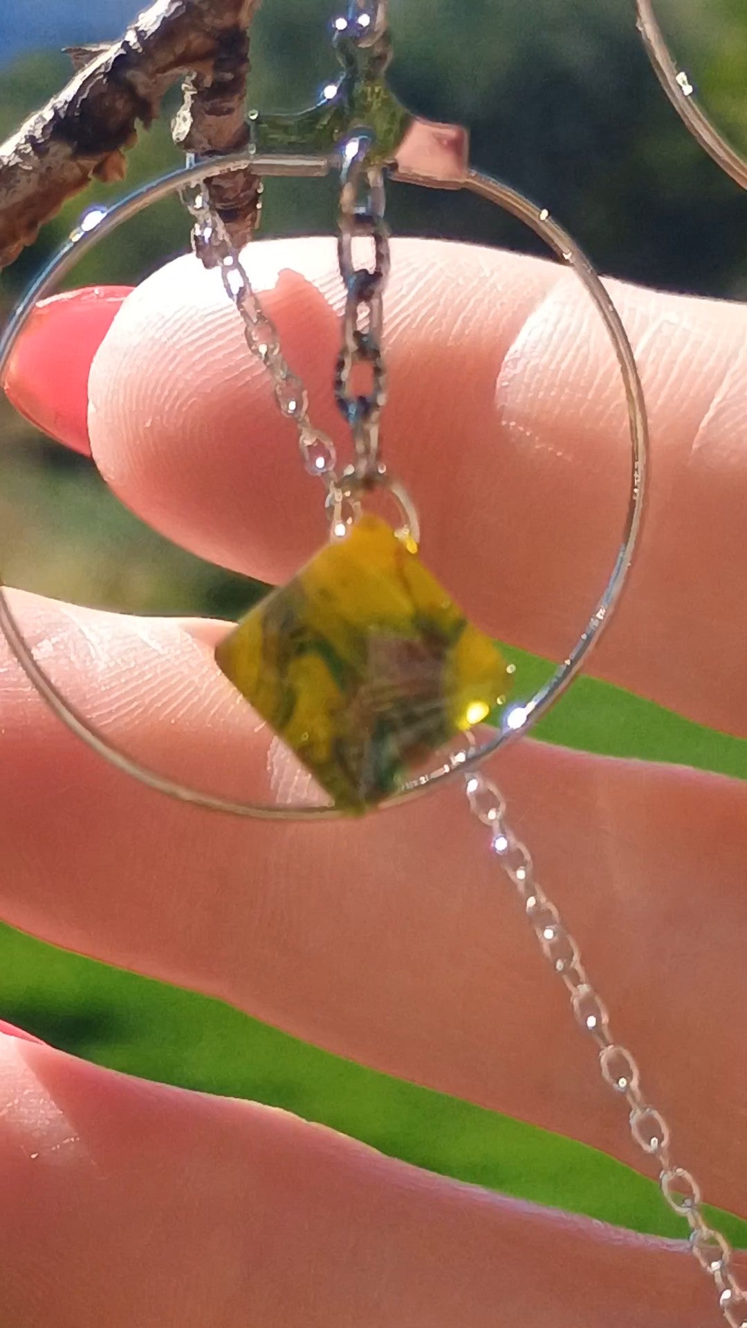 Yellow Necklace & Earring Set – Handmade Pendant and Hoop Dangle Earrings
