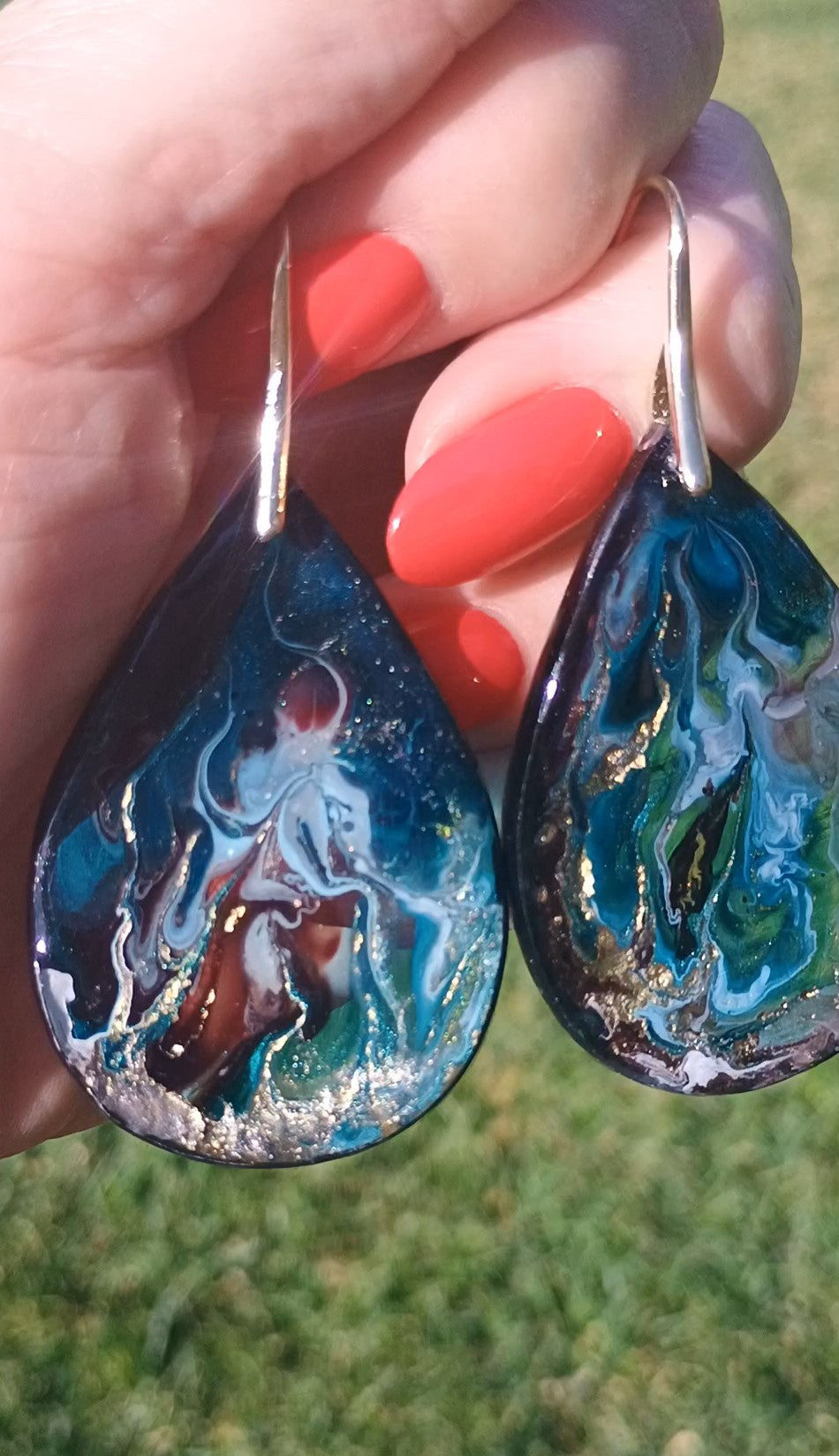Dangle Earrings Fashionable Emerald Noir Resin Drop Earrings — Handmade with 18K Gold Plated Hardware