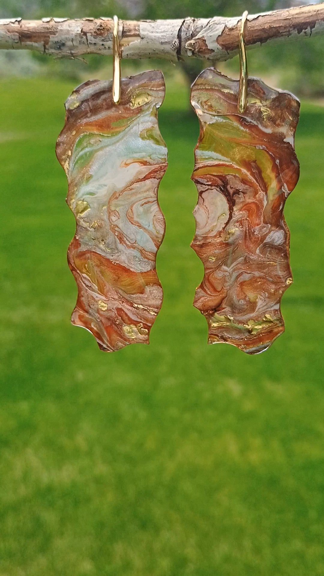 Marbled Resin Dangle Earrings | Handmade Stone-Look | Transparent | 18K Gold Plated | Gift for Her